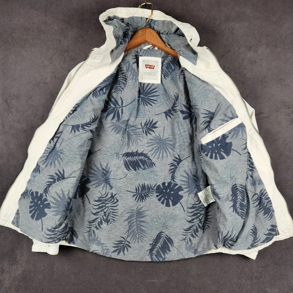 Levis‎ Lined Reverse Twill Cotton Swing Hooded White Denim Jacket Mens Medium